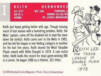 1989 Baseball Cards Magazine '59 Topps Replicas #1 Keith Hernandez Back