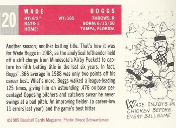 1989 Baseball Cards Magazine '59 Topps Replicas #20 Wade Boggs Back