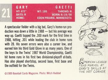 1989 Baseball Cards Magazine '59 Topps Replicas #21 Gary Gaetti Back