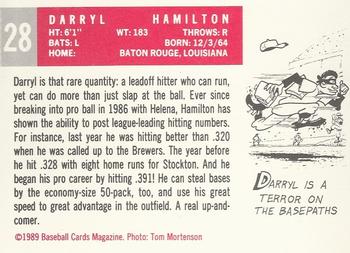 1989 Baseball Cards Magazine '59 Topps Replicas #28 Darryl Hamilton Back