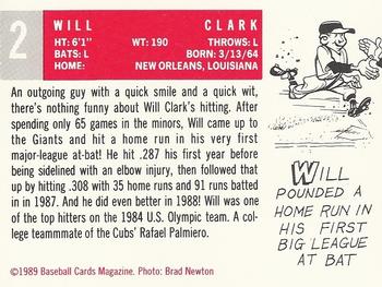 1989 Baseball Cards Magazine '59 Topps Replicas #2 Will Clark Back