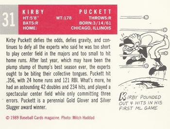 1989 Baseball Cards Magazine '59 Topps Replicas #31 Kirby Puckett Back
