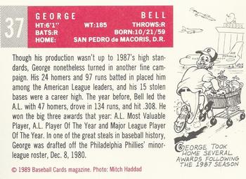 1989 Baseball Cards Magazine '59 Topps Replicas #37 George Bell Back