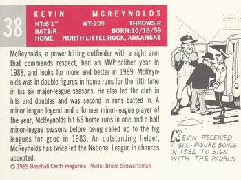 1989 Baseball Cards Magazine '59 Topps Replicas #38 Kevin McReynolds Back
