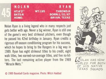 1989 Baseball Cards Magazine '59 Topps Replicas #45 Nolan Ryan Back
