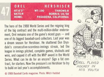 1989 Baseball Cards Magazine '59 Topps Replicas #47 Orel Hershiser Back