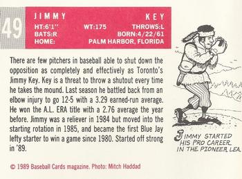 1989 Baseball Cards Magazine '59 Topps Replicas #49 Jimmy Key Back