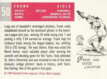 1989 Baseball Cards Magazine '59 Topps Replicas #50 Frank Viola Back