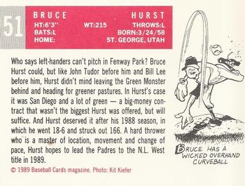 1989 Baseball Cards Magazine '59 Topps Replicas #51 Bruce Hurst Back