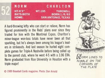 1989 Baseball Cards Magazine '59 Topps Replicas #52 Norm Charlton Back