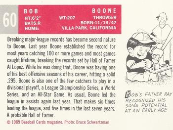 1989 Baseball Cards Magazine '59 Topps Replicas #60 Bob Boone Back
