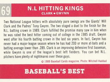 1989 Baseball Cards Magazine '59 Topps Replicas #69 NL Hitting Kings (Will Clark / Tony Gwynn) Back
