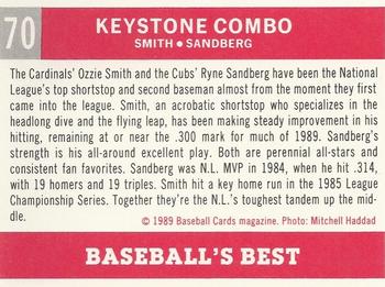 1989 Baseball Cards Magazine '59 Topps Replicas #70 Keystone Combo (Ozzie Smith / Ryne Sandberg) Back