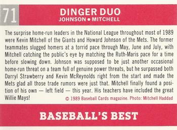 1989 Baseball Cards Magazine '59 Topps Replicas #71 Dinger Duo (Howard Johnson / Kevin Mitchell) Back