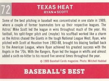 1989 Baseball Cards Magazine '59 Topps Replicas #72 Texas Heat (Nolan Ryan / Mike Scott) Back