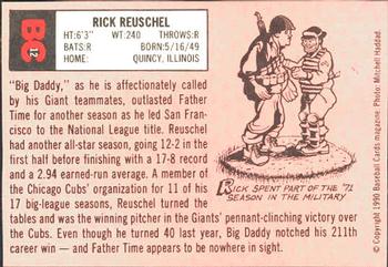 1990 Baseball Cards Magazine '69 Topps Repli-Cards #12 Rick Reuschel Back