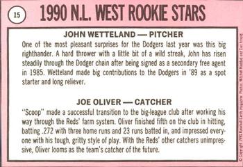 1990 Baseball Cards Magazine '69 Topps Repli-Cards #15 NL West Rookies (John Wetteland / Joe Oliver) Back