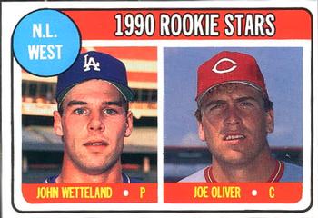 1990 Baseball Cards Magazine '69 Topps Repli-Cards #15 NL West Rookies (John Wetteland / Joe Oliver) Front