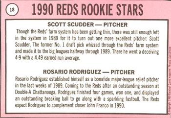 1990 Baseball Cards Magazine '69 Topps Repli-Cards #18 Reds Rookies (Scott Scudder / Rosario Rodriguez) Back