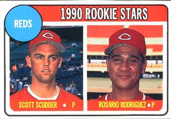 1990 Baseball Cards Magazine '69 Topps Repli-Cards #18 Reds Rookies (Scott Scudder / Rosario Rodriguez) Front