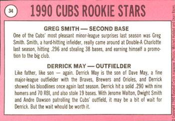 1990 Baseball Cards Magazine '69 Topps Repli-Cards #34 Cubs Rookies (Greg Smith / Derrick May) Back