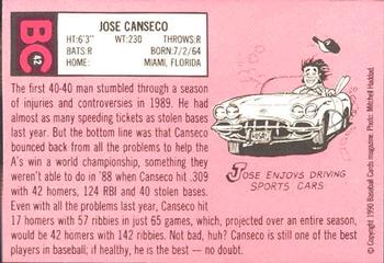 1990 Baseball Cards Magazine '69 Topps Repli-Cards #42 Jose Canseco Back