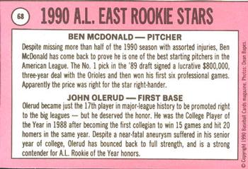 1990 Baseball Cards Magazine '69 Topps Repli-Cards #68 AL East Rookies (Ben McDonald / John Olerud) Back