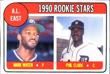 1990 Baseball Cards Magazine '69 Topps Repli-Cards #69 AL East Rookies (Mark Whiten / Phil Clark) Front