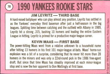 1990 Baseball Cards Magazine '69 Topps Repli-Cards #70 Yankees Rookies (Jim Leyritz / Kevin Maas) Back
