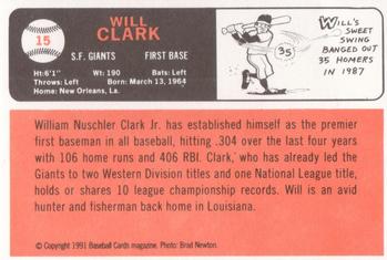 1991 Baseball Cards Magazine '66 Topps Replicas #15 Will Clark Back