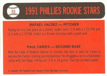 1991 Baseball Cards Magazine '66 Topps Replicas #32 Padres Rookies (Rafael Valdez / Paul Faries) Back