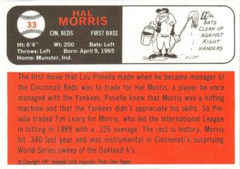 1991 Baseball Cards Magazine '66 Topps Replicas #33 Hal Morris Back