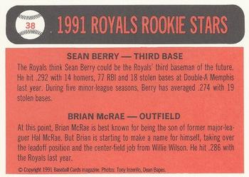 1991 Baseball Cards Magazine '66 Topps Replicas #38 Royals Rookies (Sean Berry / Brian McRae) Back