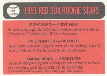 1991 Baseball Cards Magazine '66 Topps Replicas #44 Red Sox Rookies (Mo Vaughn / Phil Plantier / Tim Naehring) Back