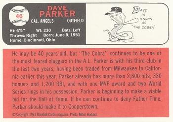 1991 Baseball Cards Magazine '66 Topps Replicas #46 Dave Parker Back