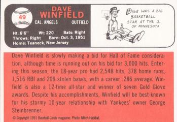 1991 Baseball Cards Magazine '66 Topps Replicas #49 Dave Winfield Back