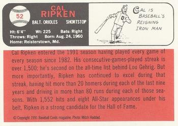 1991 Baseball Cards Magazine '66 Topps Replicas #52 Cal Ripken Back