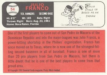 1991 Baseball Cards Magazine '66 Topps Replicas #54 Julio Franco Back