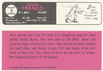 1991 Baseball Cards Magazine '66 Topps Replicas #5 John Franco Back