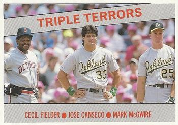 1991 Baseball Cards Magazine '66 Topps Replicas #65 Triple Terrors (Cecil Fielder / Jose Canseco / Mark McGwire) Front