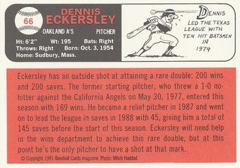1991 Baseball Cards Magazine '66 Topps Replicas #66 Dennis Eckersley Back