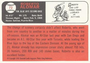 1991 Baseball Cards Magazine '66 Topps Replicas #72 Roberto Alomar Back