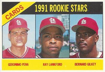 1991 Baseball Cards Magazine '66 Topps Replicas #8 Cardinals Rookies (Geronimo Pena / Ray Lankford / Bernard Gilkey) Front