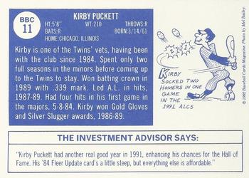 1992 Baseball Cards Magazine '70 Topps Replicas #11 Kirby Puckett Back