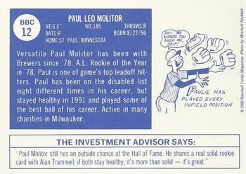 1992 Baseball Cards Magazine '70 Topps Replicas #12 Paul Molitor Back
