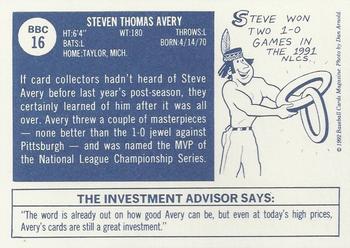 1992 Baseball Cards Magazine '70 Topps Replicas #16 Steve Avery Back