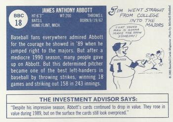1992 Baseball Cards Magazine '70 Topps Replicas #18 Jim Abbott Back