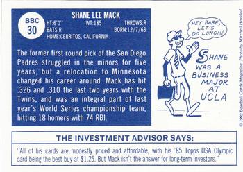 1992 Baseball Cards Magazine '70 Topps Replicas #30 Shane Mack Back