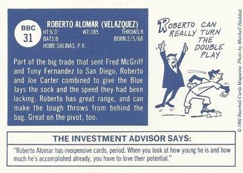 1992 Baseball Cards Magazine '70 Topps Replicas #31 Roberto Alomar Back