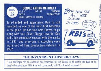 1992 Baseball Cards Magazine '70 Topps Replicas #32 Don Mattingly Back